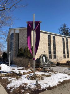 The Knights of Columbus have put up the crucifix for Lent.