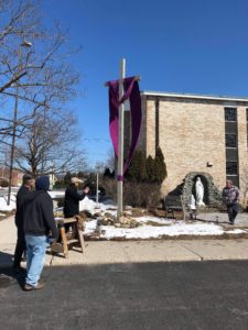 The Knights of Columbus have put up the crucifix for Lent.