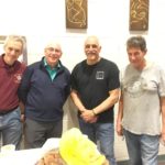 Brother Knights taking a break from serving patrons at the front serving station. From l to r: DGK Joe Ditizio, Ken Finnegan, Joe Leclair, and Bob Yackel.