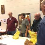 Brother Knights (l to r) Joe Ditizio, Ray Perry, Bob Yackel, Ken Finnegan, and Mike Fenick taking orders and getting patrons served at the pick up station. Joe LeClair photo bombed them in the background from the serving window.