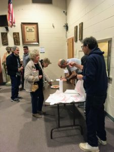 Brother Knights Bob Yackel and Ray Perry helping out patrons at our 2020 Annual Lenten Community Dinner with order pick up.