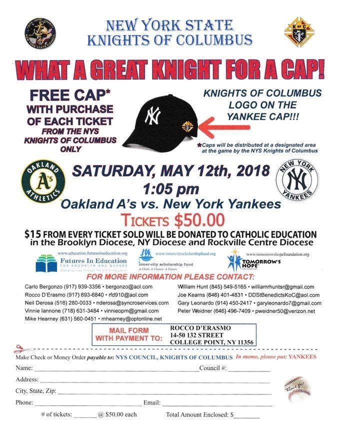 The 2018 Annual New York State Knights of Columbus Yankee Game - 5/12/18