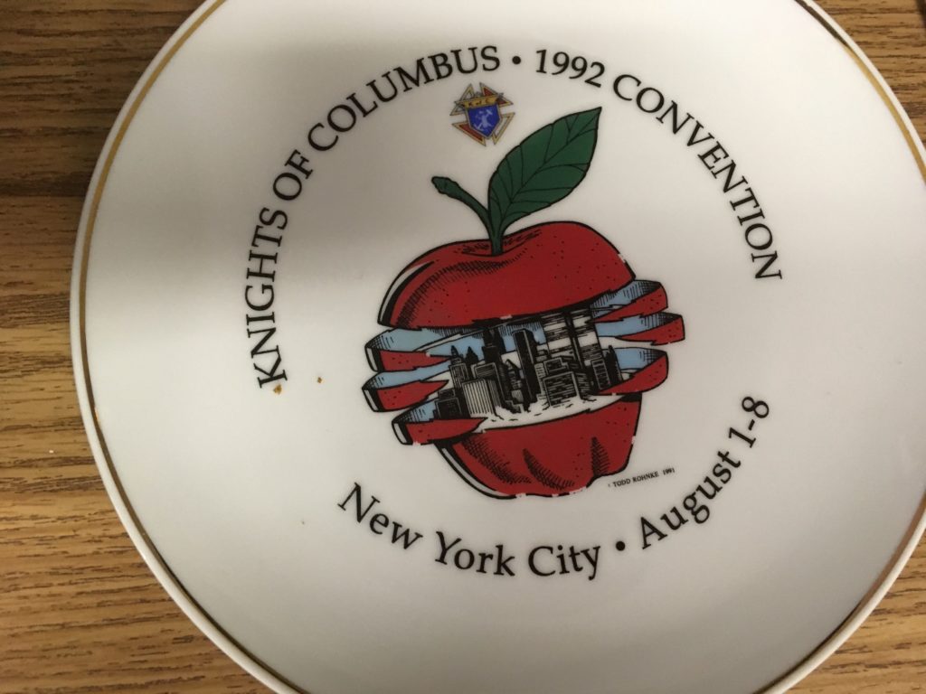 Commemorative plate from the 1992 Knights of Columbus State Convention in NYC.