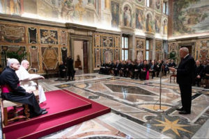 Pope Francis greeted the supreme knight, officers and directors of the Knights of Columbus as they visited Rome on pilgrimage this week to celebrate the 100th anniversary of the Order’s establishment in the Eternal City.